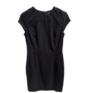 Black Sheath Dress Pleated Neckline Cap Sleeve Size 10 LBD Professional Workwear